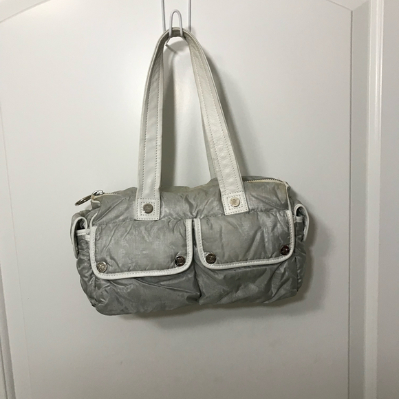 Celine Triomphe Silver Nylon with Leather Handles and Trim Vintage  EUC - Picture 1 of 8